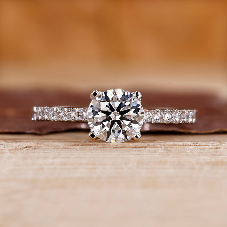 This round diamond engagement ring brings a classic look.
