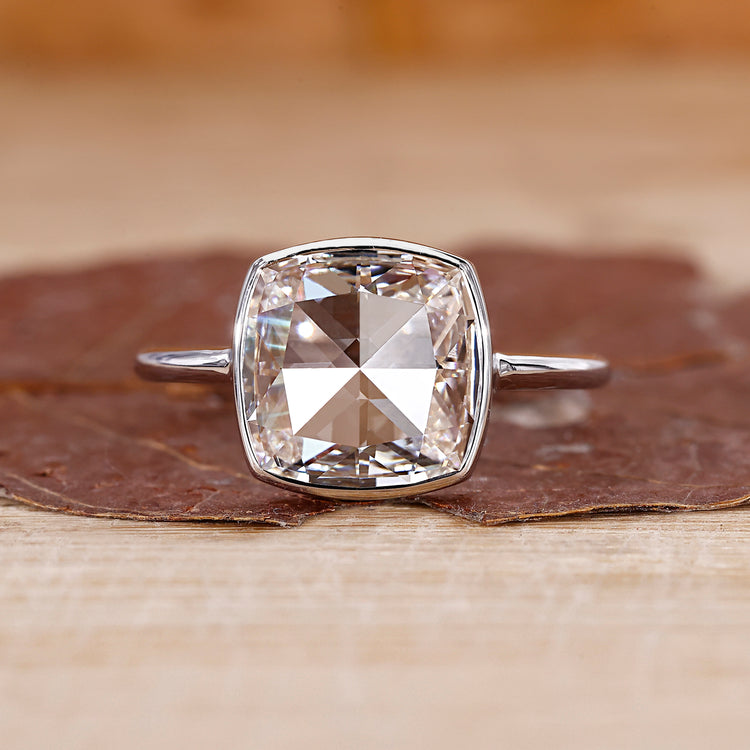 Cushion rose cut engagement ring with soft curves and a romantic design.
