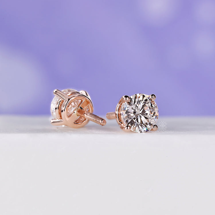 Rose Gold Stud Earrings 1.60 TCW - Round Diamond