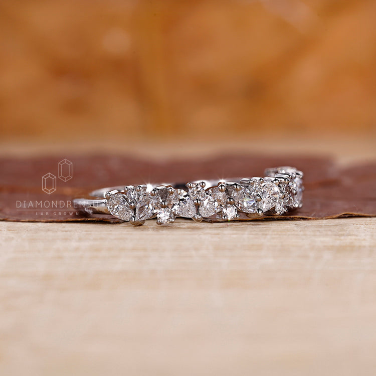 Classic white gold wedding band with sparkling diamonds.
