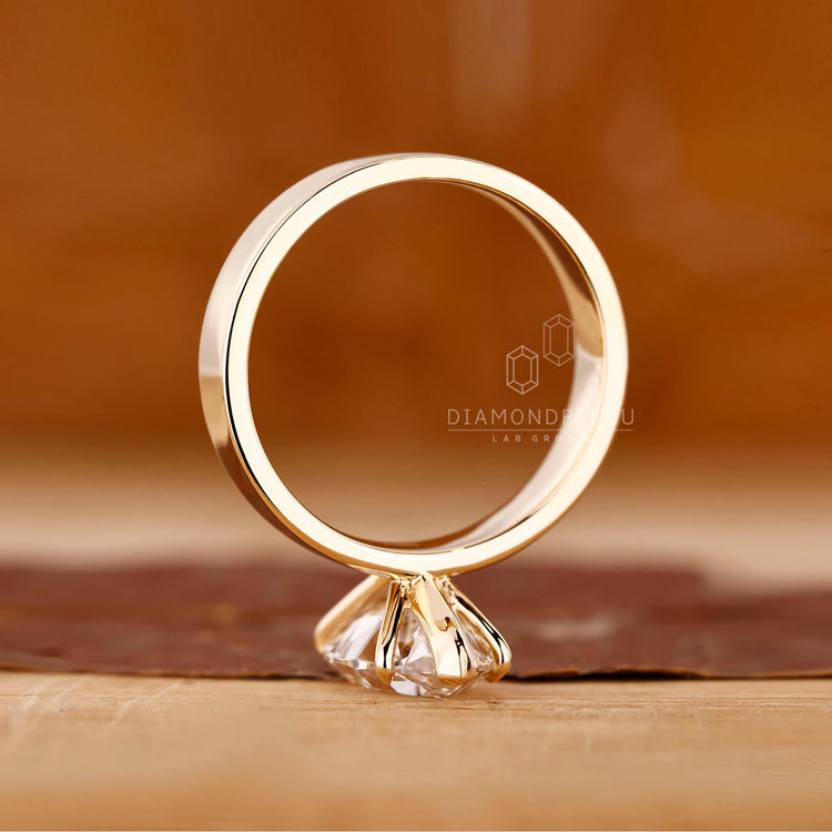 Lab Grown Diamond Old European cut ring with yellow gold setting.
