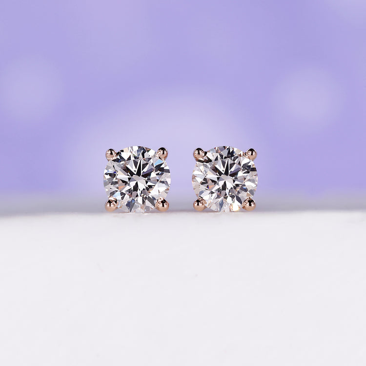 Rose Gold Stud Earrings 0.50 TCW in Round Cut