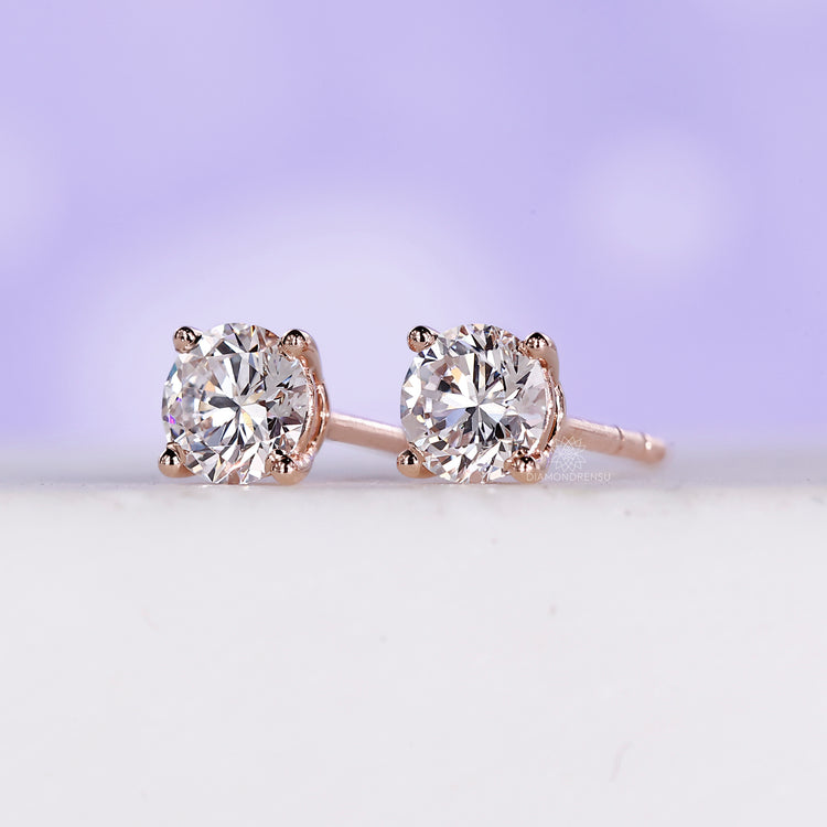Rose Gold Stud Earrings 0.50 TCW in Round Cut