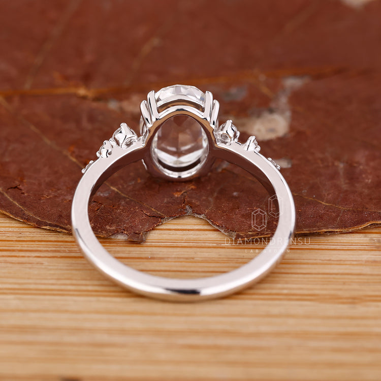 Handmade jewelry oval rose cut diamond ring with double claw prong.
