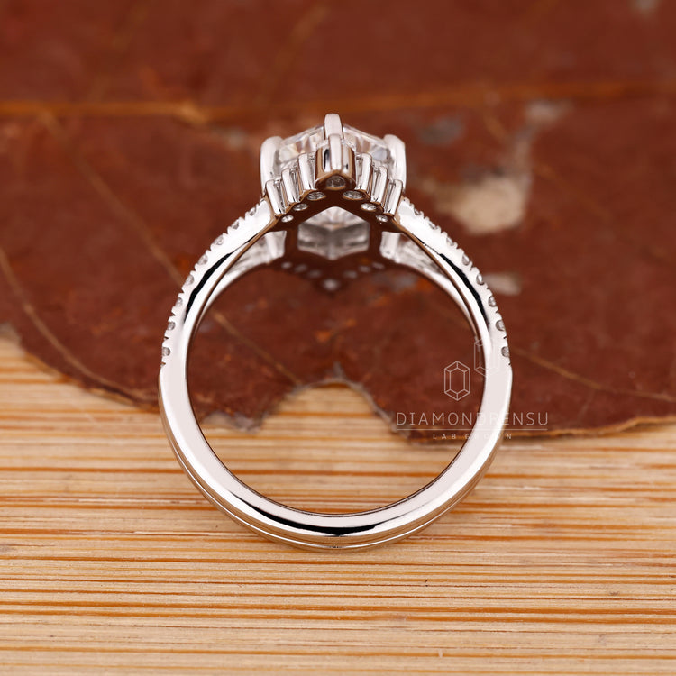 Lab Grown Diamond vintage elongated hexagon engagement ring Diamondrensu.
