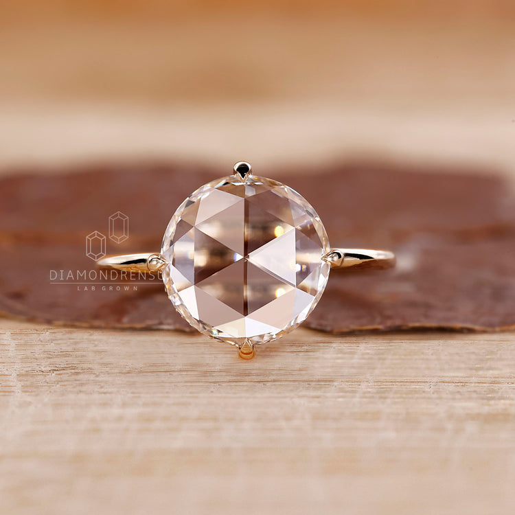 Hidden halo rose cut engagement ring
