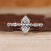 Elegant marquise diamond ring in white gold.
