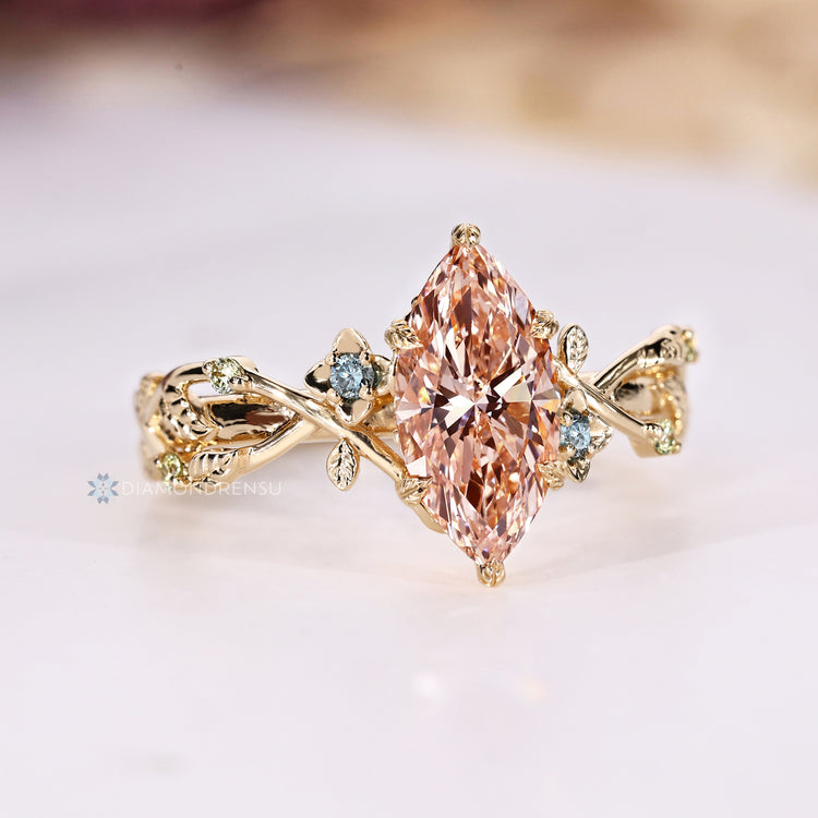 Marquise lab grown diamond ring with twisted shank design.