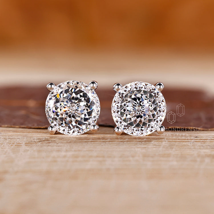 Portuguese cut lab grown diamond stud earrings with screw backs.