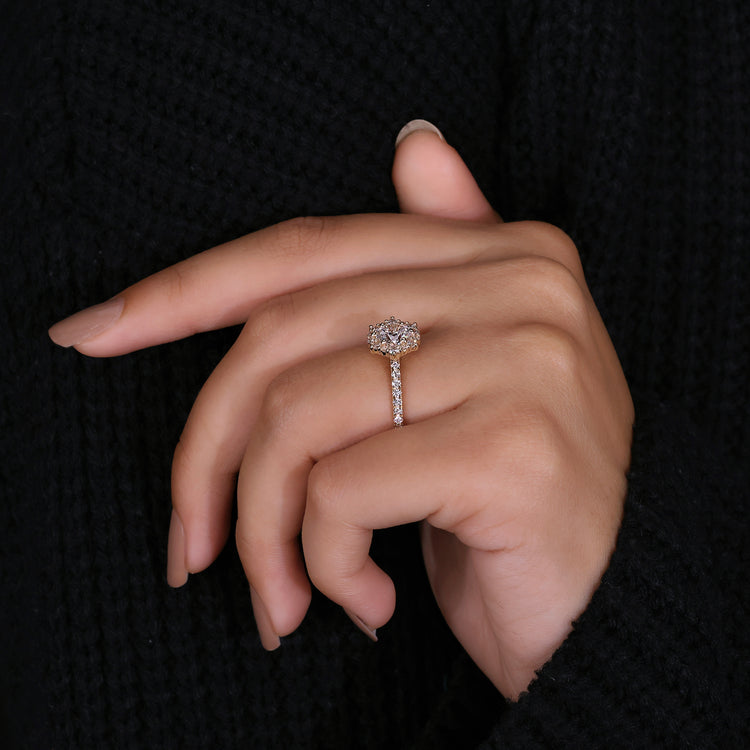 Pave Band Engagement Ring with a timeless cushion cut design.