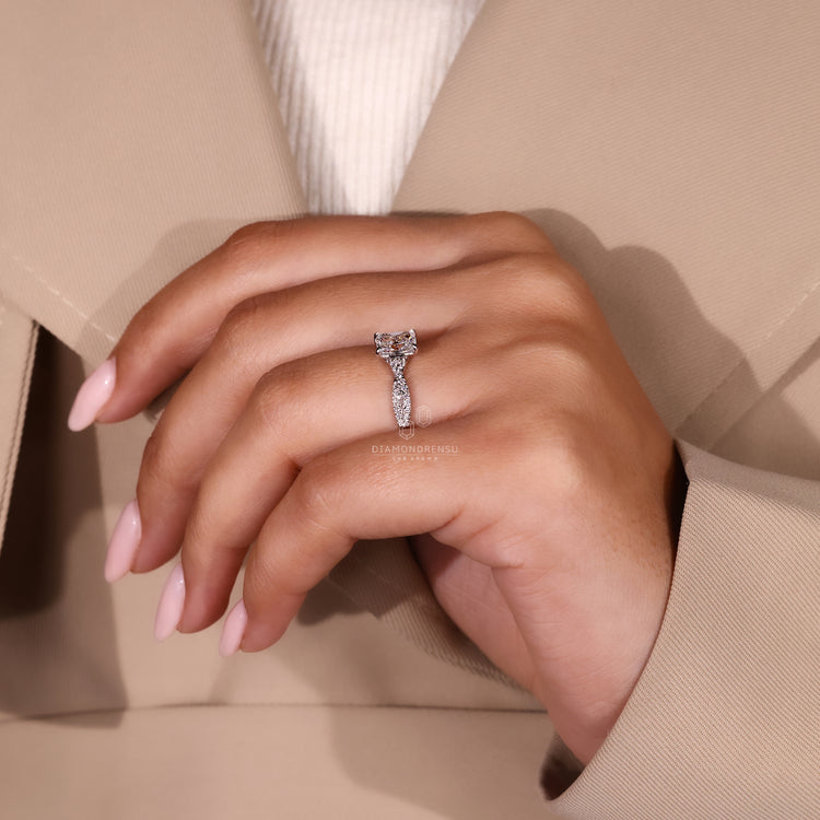 Custom diamond ring certified by IGI with unique pave design.
