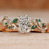Nature inspired engagement ring with a radiant center stone.