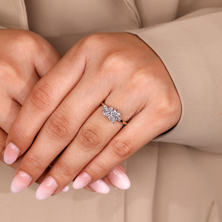 Lab grown diamond two stone ring with claw prong design.