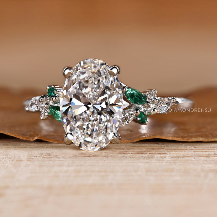 IGI certified lab grown oval diamond engagement ring.