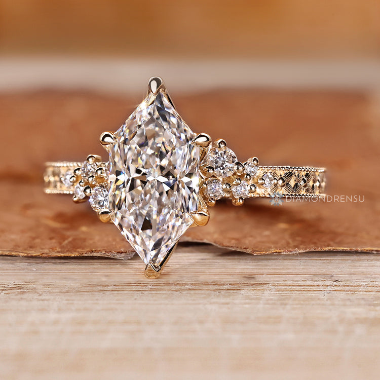 IGI certified Dutch marquise ring with tulip setting and milgrain details.
