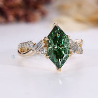 Dutch marquise diamond ring with six leaf style prong setting.