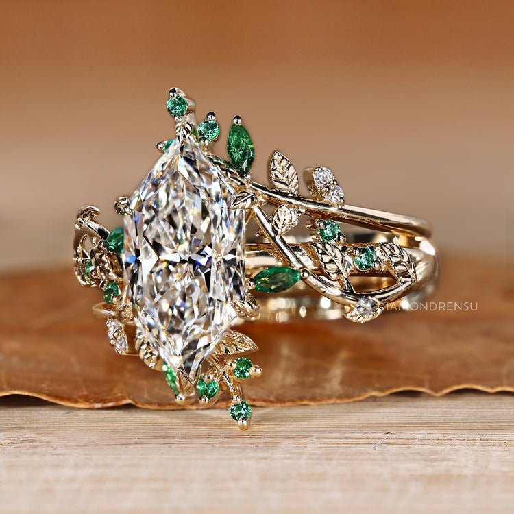 Lab grown diamond bridal set with a round cut band and wrap guard.