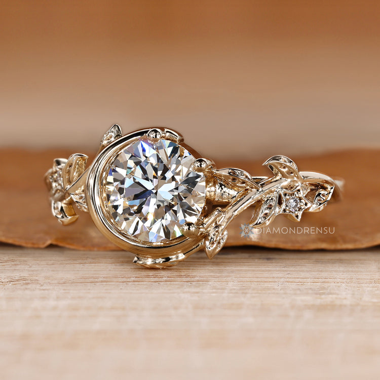 Lab grown diamond bezel engagement ring handmade.
