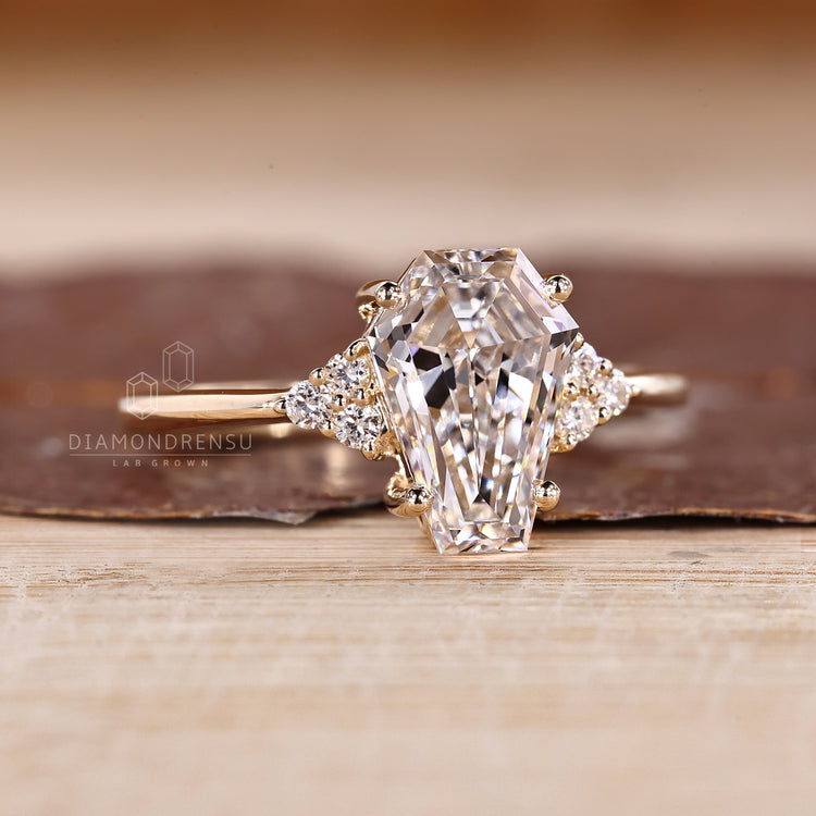 IGI certified coffin cut diamond ring with seven stone design.