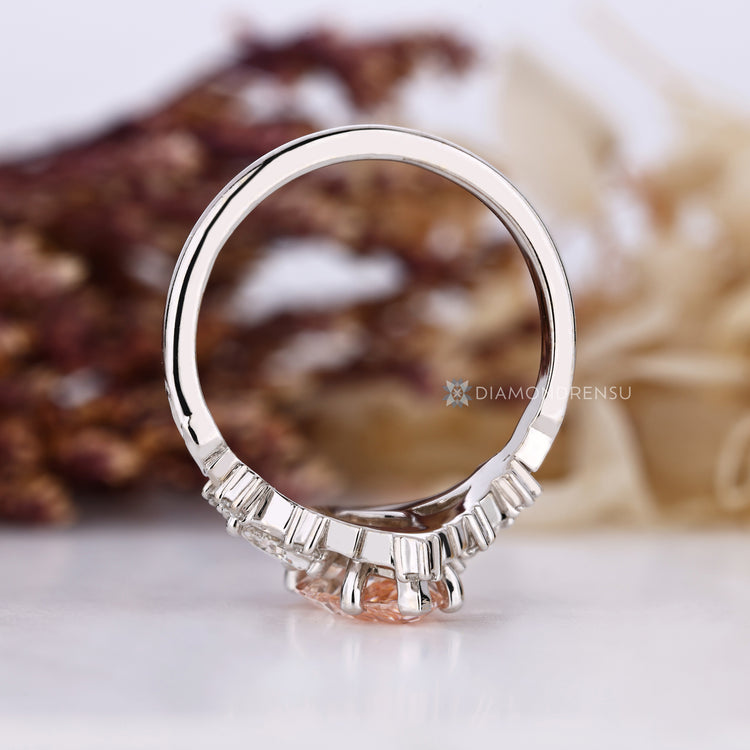 Pink marquise diamond ring with lab grown diamond.