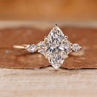 Tapered shank paired with tulip setting and six claw prong setting.