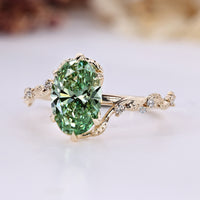 Handmade green oval engagement ring by Diamondrensu.