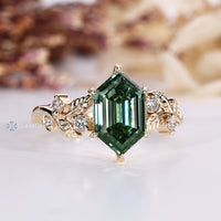Nature inspired style enhances this hexagon diamond ring.