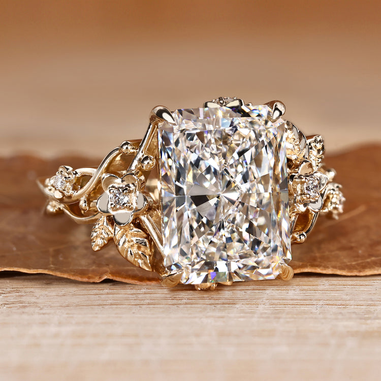 Nature inspired radiant engagement ring.