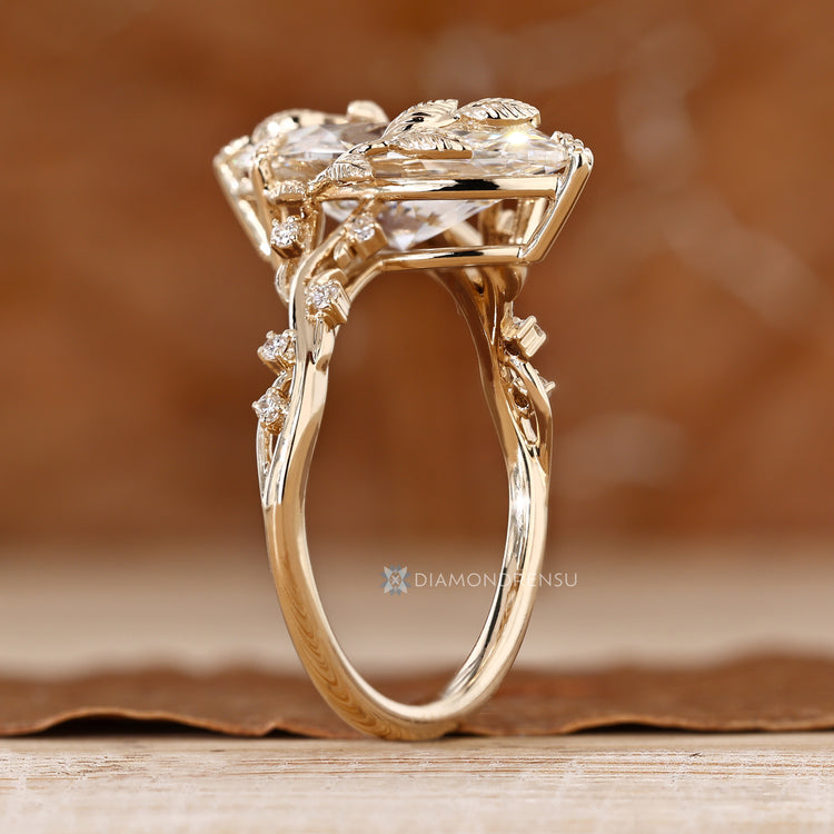 Marquise lab grown diamond ring with nature inspired style.