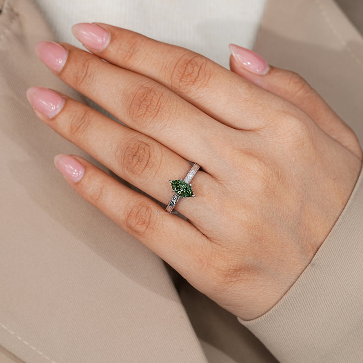 IGI certified lab grown Dutch marquise diamond ring.