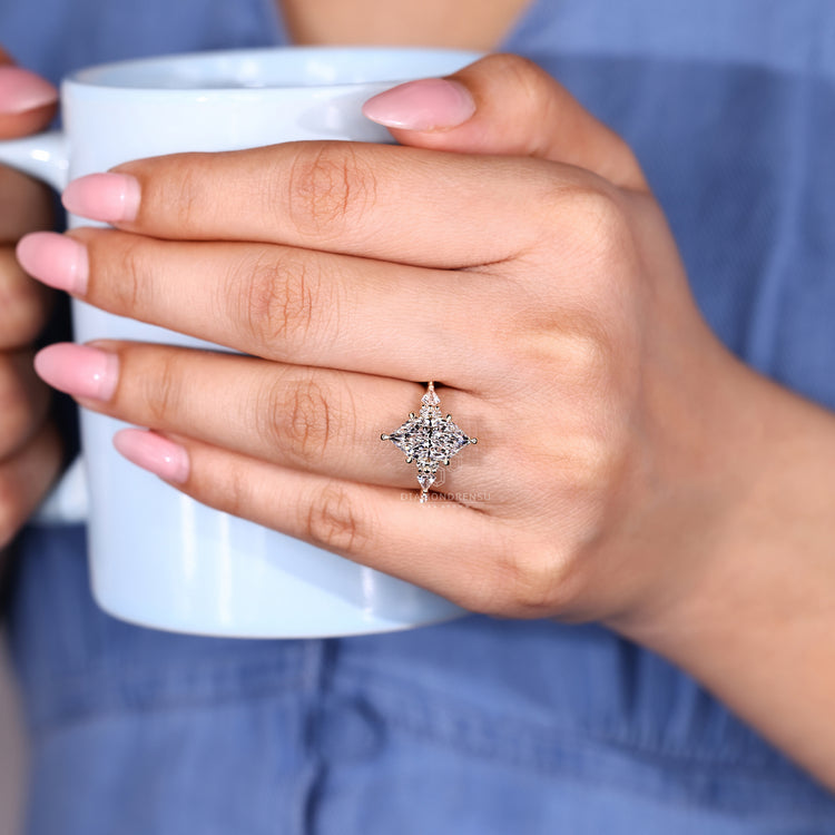 IGI Certified Dutch Marquise Engagement Ring with round cut pave design.
