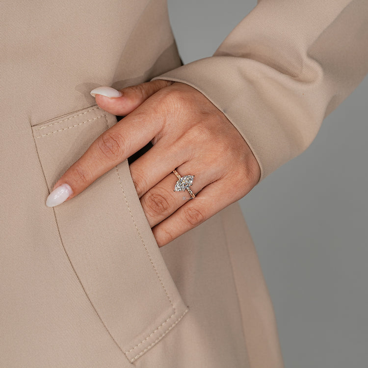 Handmade Art Deco marquise solitaire ring by Diamondrensu.