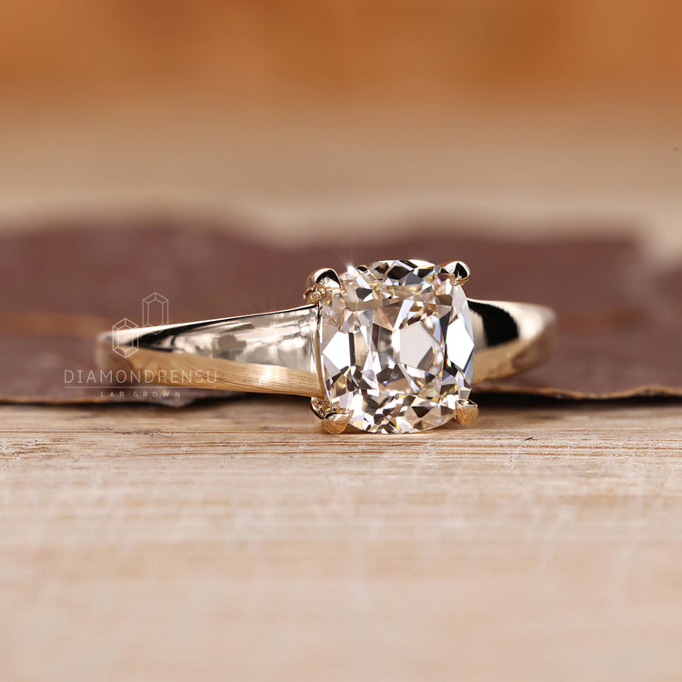 IGI Certified Cushion Old Mine Cut Diamond Solitaire Ring.

