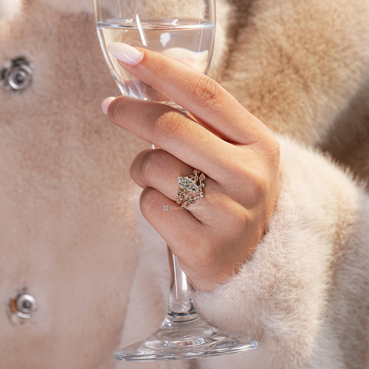 Marquise bridal set with hidden round diamonds.