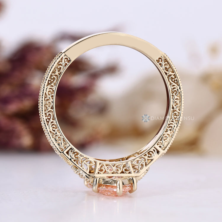 Diamondrensu handmade marquise diamond ring with milgrain details.