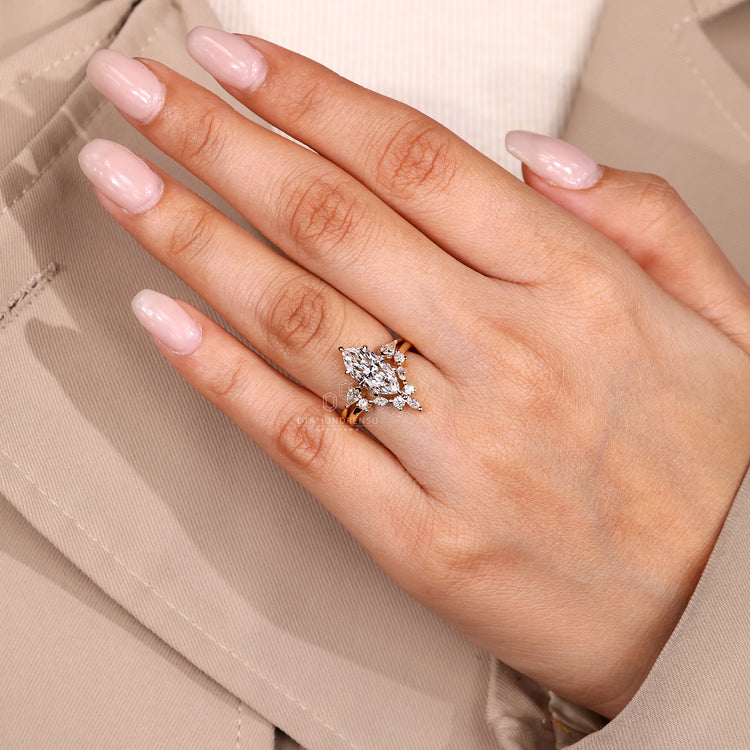 Lab grown diamond completes this handmade bridal set.
