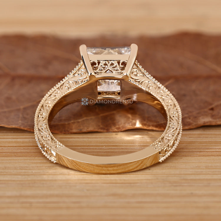 IGI certified lab grown diamond Art Deco engagement ring.