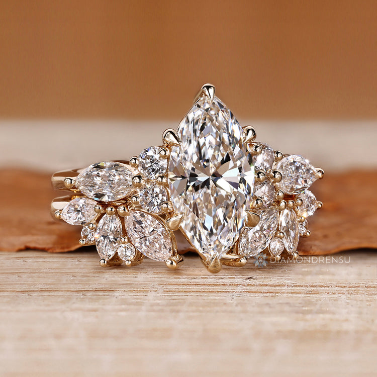Handmade marquise ring with seven stone style.