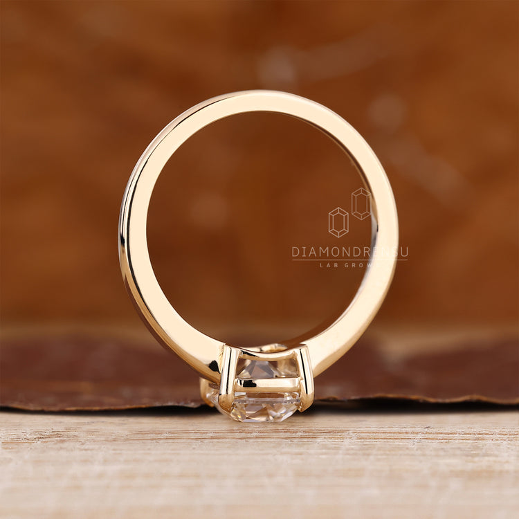 Cushion Old Mine Diamond Ring With Elegant Tapered Band.
