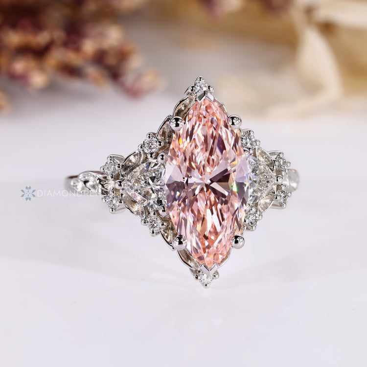 IGI certified lab grown pink marquise diamond ring.