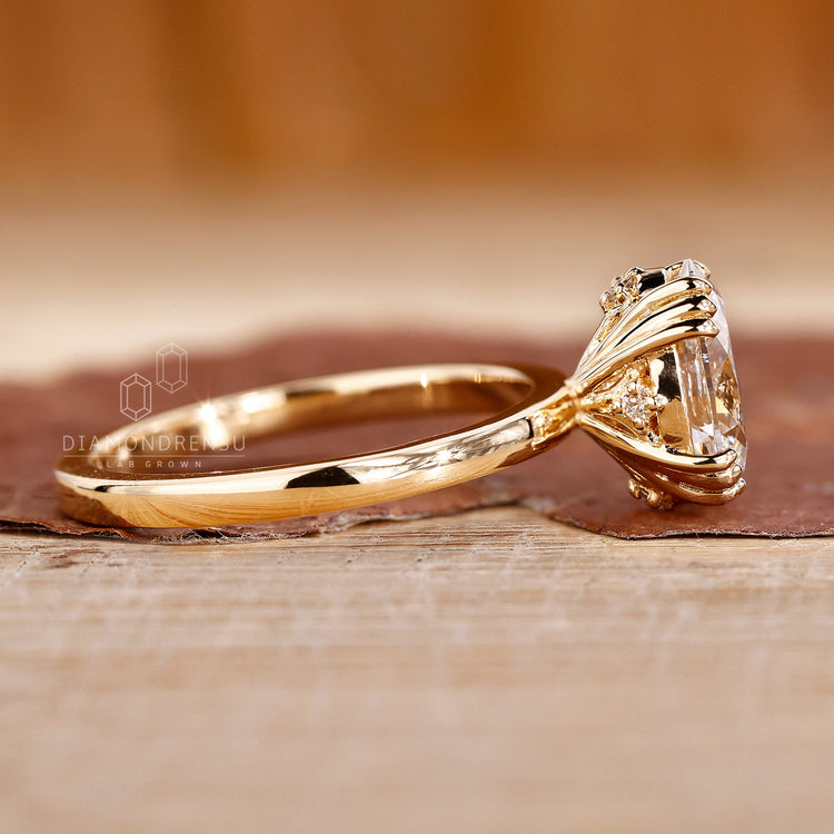 Diamondrensu solitaire ring with lab grown oval diamond.