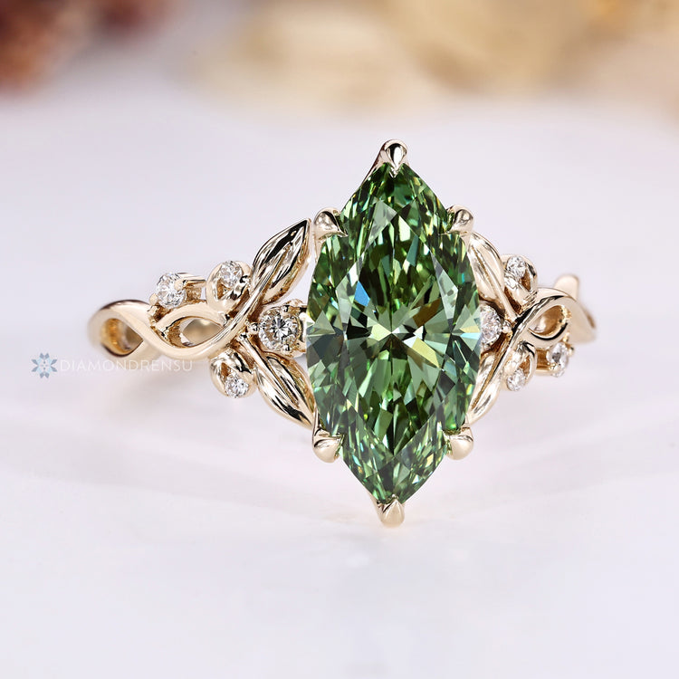 Engagement ring with a twisted shank with round stones.
