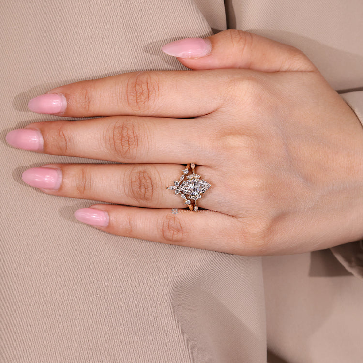 Bridal set combines the marquise wedding ring with the band.