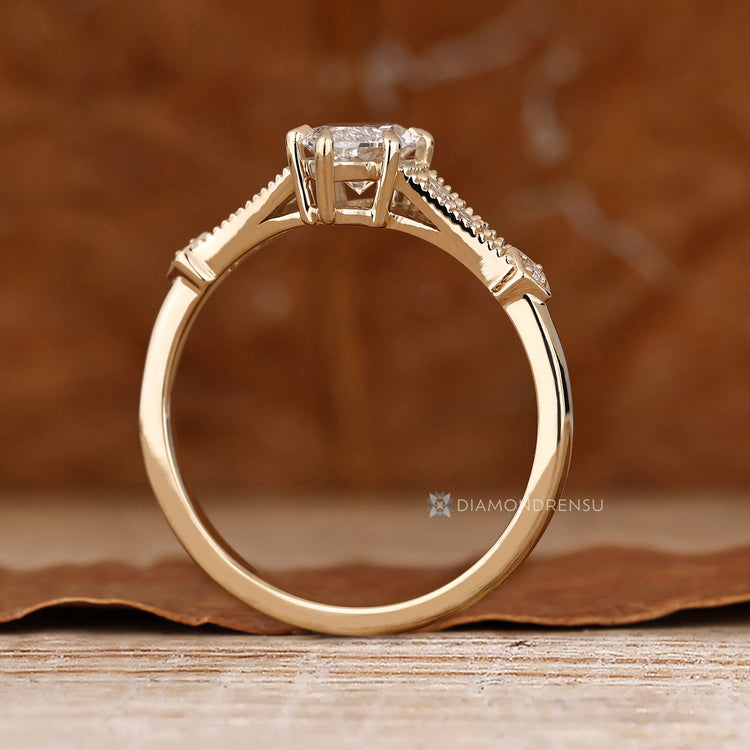 Diamondrensu handmade marquise ring with vintage inspired style.