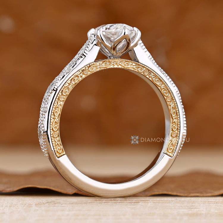 Vintage style Dutch marquise ring with milgrain details and a tulip setting.