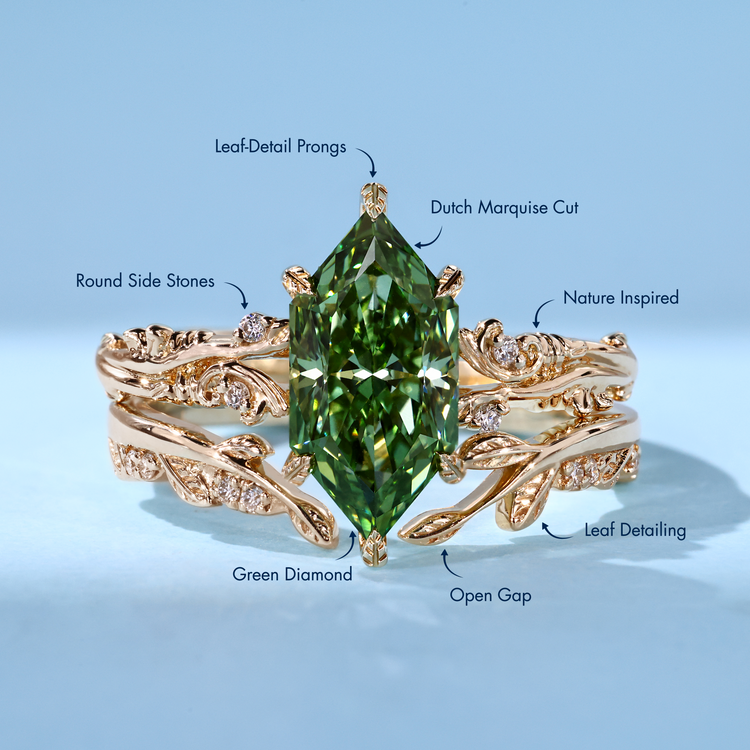 Handmade nature inspired Dutch marquise bridal set by Diamondrensu.
