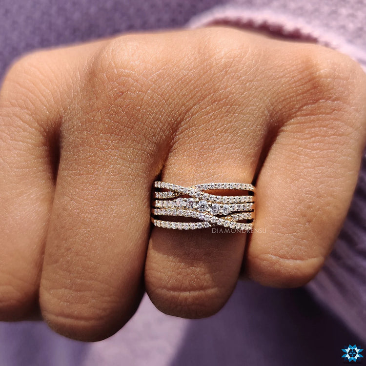 Multi row pave ring with dazzling details.