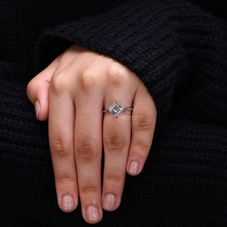 Compass Prong Setting for asscher cut solitaire ring