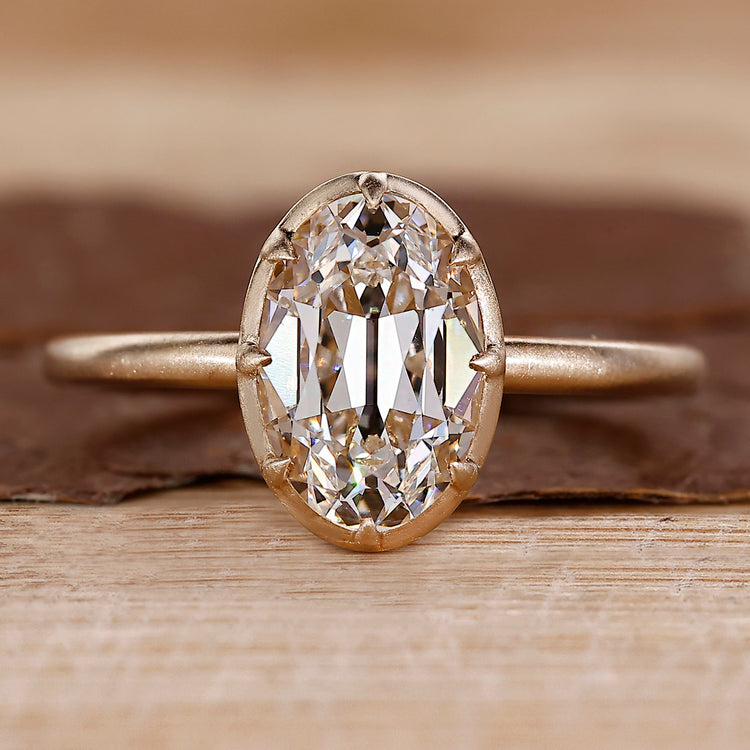 Old European cut diamond ring in yellow gold solitaire setting.
