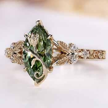 Lab grown diamond marquise ring with a tulip flower motif.